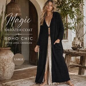 Magic Sweater Coat Boho Chic Long Merino Wool Cardigan Large NWT